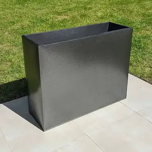 90cm Long Zinc Silver & Black Textured 60cm Tall Trough Planter