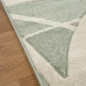 Modern Easy to Clean Optical 3D Green Abstract Rug for Dining Room-80cm X 150cm