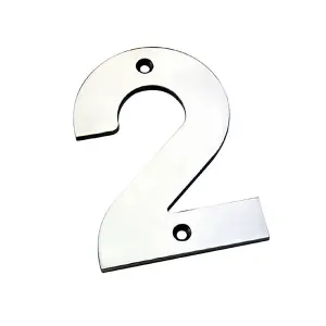 100mm Front Door Numerals '2' 81mm Fixing Centres Bright Stainless Steel