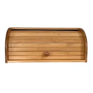 Oypla Single Layer Roll Top Bamboo Wooden Bread Bin Kitchen Storage