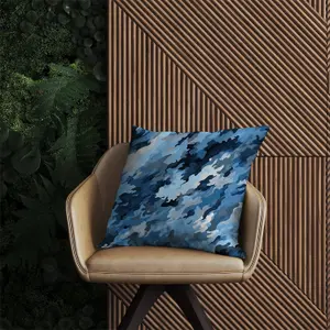 Blue And Grey Canvas Brushstrokes Outdoor Cushion 60cm x 60cm