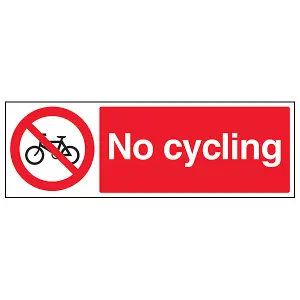 No Cycling Prohibited Public Safety Sign - Adhesive Vinyl - 300x100mm (x3)