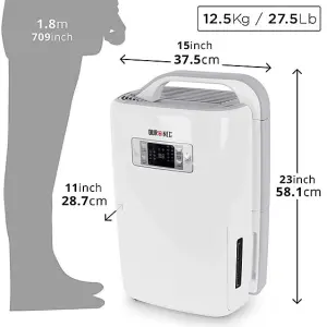 Duronic DH20 Dehumidifier, Prevents Mould, Damp and Condensation, Collects 20L per Day, 4L Tank Capacity, Timer, 320W (white)