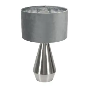 ValueLights Jax Chrome Dimmable Touch Table Lamp with Grey Velvet & Chrome Inner Lamp Shade