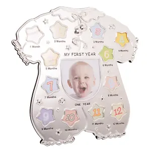 Baby Sleep Suit Shape My First Year Matt and Silver Plated Multi Picture Frame