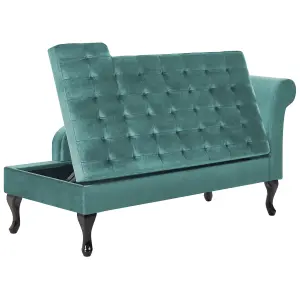 Right Hand Velvet Chaise Lounge with Storage Teal PESSAC