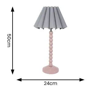 ValueLights Bobbins Painted Rose Table Lamp with Grey Scallop Tapered Lamp Shade and LED Bulb