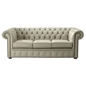 Chesterfield 3 Seater Shelly Ash Leather Sofa Bespoke In Classic Style