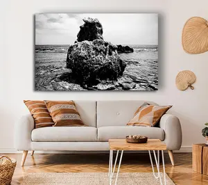 The Rock Of The Ocean B N W Canvas Print Wall Art - Medium 20 x 32 Inches