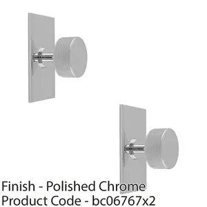 2 PACK - Knurled Radio Cabinet Door Knob & Matching Backplate - Polished Chrome 76 x 40mm