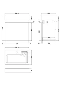 Wall Hung Vanity Basin Unit & Slimline Polymarble Basin - 500mm - Gloss Grey