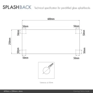 Gloss Crystal clear Glass Pre-drilled Bathroom Splashback with Black caps (H)25cm (W)60cm