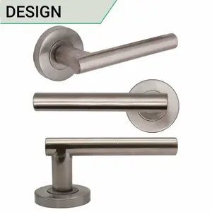 EAI Satin Door Handle T-Bar Lever on Rose Lock Kit / Pack - 64mm Sash Lock & 76mm Hinges - Satin Nickel