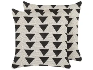 Set of 2 Cushions CERCIS Cotton 45 x 45 cm Geometric Block-Printing Beige