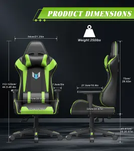 PU Leather Office Chair with 2D Armrests with Lumbar Support and Headrest for Home Office Gamer-Green