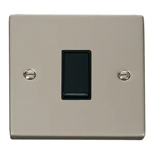 Pearl Nickel 10A 1 Gang 2 Way Light Switch - Black Trim - SE Home