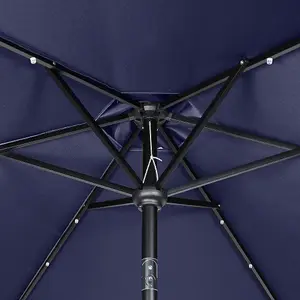 2.7m Crank and Tilt Parasol with Solar Powered LED Lights - Navy Blue