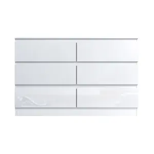 White Gloss Chest Of 6 Drawers Scratch Resistant Bedroom Furniture