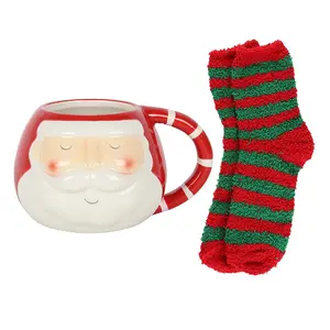 Something Different Santa Claus Christmas Mug and Sock Set Red/White/Green (One Size)