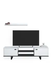 Meta TV Stand with 2 Shelves and 2 Cabinets, 150 x 35 x 44 cm TV Unit Table for TVs up to 65 inch, White