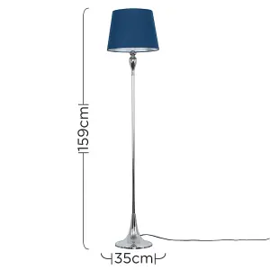 ValueLights Faulkner Modern Polished Chrome Spindle Design Floor Lamp with Navy Blue Shade