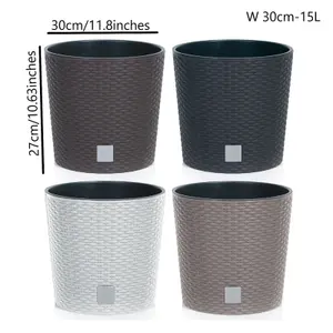 Round Planter Plant Flower Pot Outdoor Garden Weatherproof with Insert Rattan Brown 30cm - 15 Litres