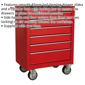 Red Portable Tool Chest with 6 Drawers and Lock for Mobile Storage Solutions