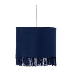 First Choice Lighting Set of 2 Tassel Navy Blue Velvet with Chrome Inner Easy Fit 25cm Pendant Shades