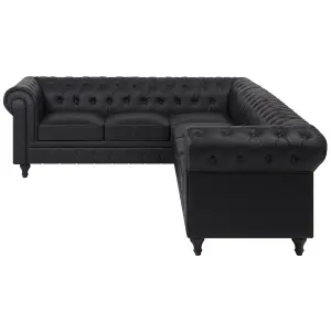 Right-Hand Corner Sofa CHESTERFIELD Black Faux Leather Right Hand