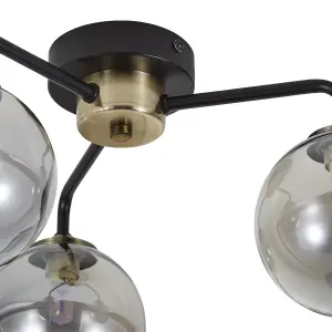 Inlight Agile Flush Matt Glass & metal Black Antique brass & smoked glass effect 3 Lamp LED Ceiling light