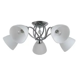 Luminosa Stylized Flush Ceiling Light Chrome, White 5 Light  with White Shade, E27