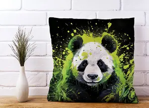 Green Splashart Panda Face Cushions 45cm x 45cm