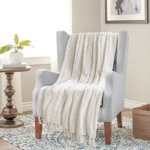 Nevni Pack of 2 Decorative Rustic Cotton Throw Blanket With Fringes For Sofa, Bed, Armchair, Couch Sette 127 x 152 cm - Ivory