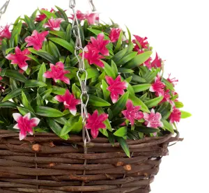 Best Artificial 28cm Pink Lily Hanging Basket Flower Hanging Basket - Suitable for Outdoor Use - Weather & Fade Resistant