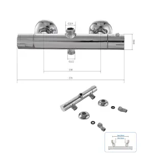 Thermostatic Shower Mixer Bar Two Outlet, Shower Mixer Taps Wall Mounted Thermostatic