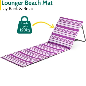 Beach Mat With Adjustable Backrest Folding Sun Lounger Chair With Carry Handle - Purple