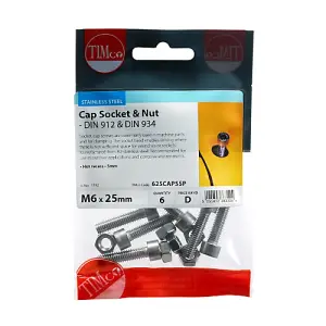 Timco - Socket Screws & Hex Nuts - Cover - Stainless Steel (Size M6 x 25 - 6 Pieces)