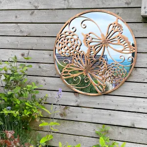 Butterflies Round Tree of Life Style Outdoor Garden Copper Wall Mirror Great Memorial or Wedding Gift Decor