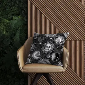 Moon and Sun Black White Outdoor Cushion 45cm x 45cm