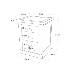 Tropea 3 Drawer Bedside Table Chrome Cup Handle