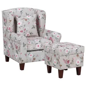 Wingback Chair HAMAR with Footstool Fabric Cream