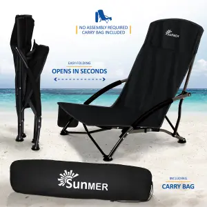 SUNMER Set of 2 Foldable Beach Chair with Side Pocket - Black