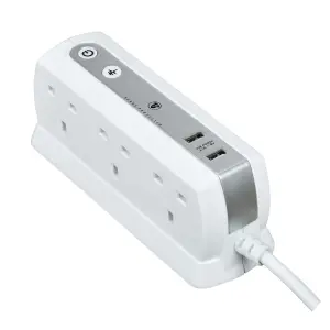 Masterplug Surge White 6 socket Extension lead with USB, 2m