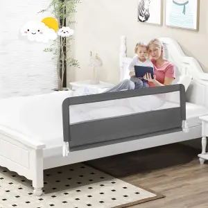 COSTWAY Bed Rail Guard for Toddlers 150CM Foldable Baby Bed Rail w/ Safety Strap