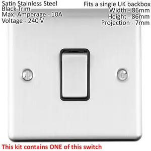 Light Switch Pack - 1x Intermediate & 2x Single - SATIN STEEL / Black 2 Way 10A