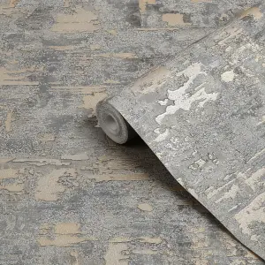 Boutique Ornamental Texture Steel / Gold Textured Plain Wallpaper