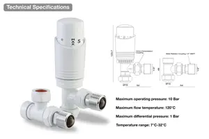 White Designer Thermostatic Radiator Valve and Lockshield Twin Pack TRV Angled