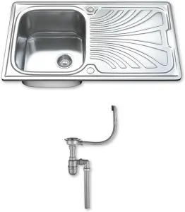 Dihl 1001 Single Bowl Stainless Steel Kitchen Sink, Drainer & Waste