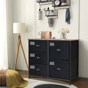 Costway 5 Drawers Dresser Organizer Fabric Storage Chest of Drawers w/ Folding Drawers