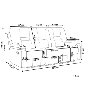 3 Seater Fabric Manual Recliner Sofa Beige BERGEN